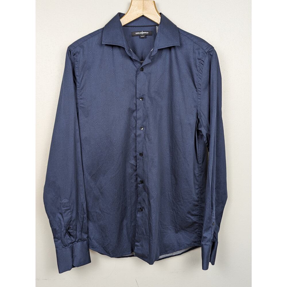 Karl Lagerfeld Paris Blue Patterned‎ Dress Shirt Spread Collar Size Small
